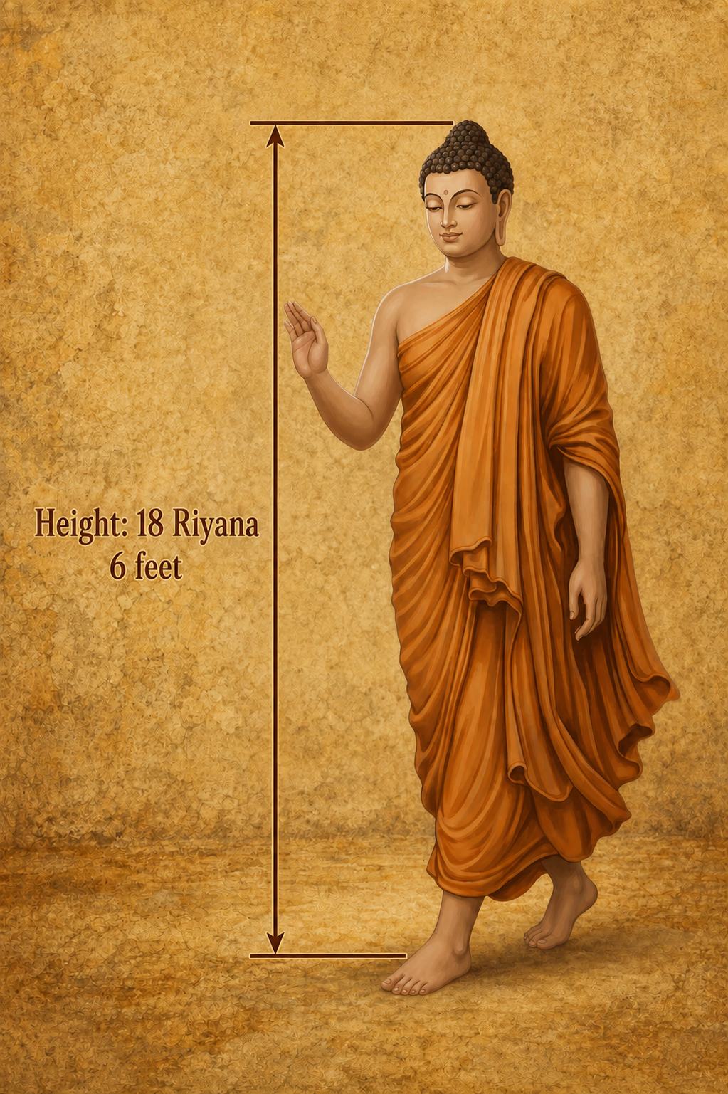 Illustration showing the height of the Buddha
