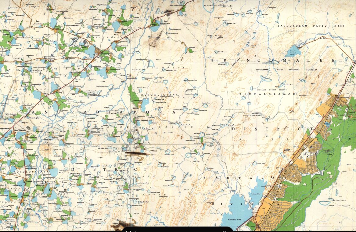 One-inch survey map extract of the Brahmanawewa and Horowpotana area