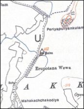 Older monochrome survey map of the Horowpotana area showing ruins