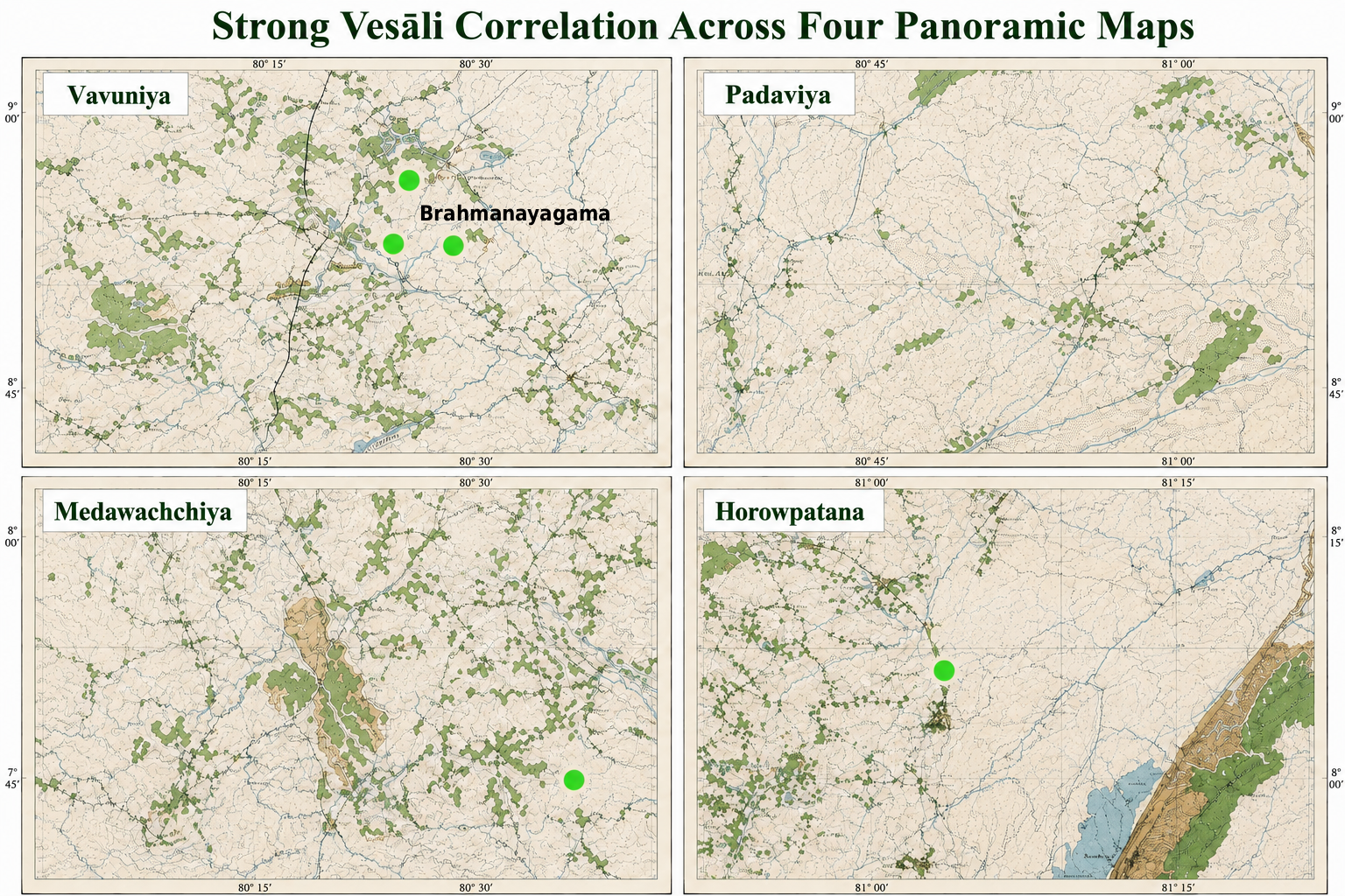 Maps of the Vavunia, Medawachchiya , Horowpathana area shows major inscriptional clusters with 100 inscriptions. IC 332 Rohini Samaniya, IC 346 Vesali puta, IC 328 and IC 166  Nāthika / Nādika references , and IC 155 Ānanda Thera . This is likely to be Valikaramaya in Vesali Buddha and Ananda lived.